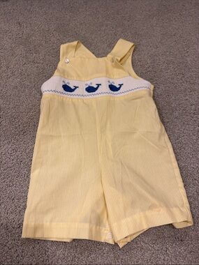 Yellow Smocked Whale Shortalls for Kids